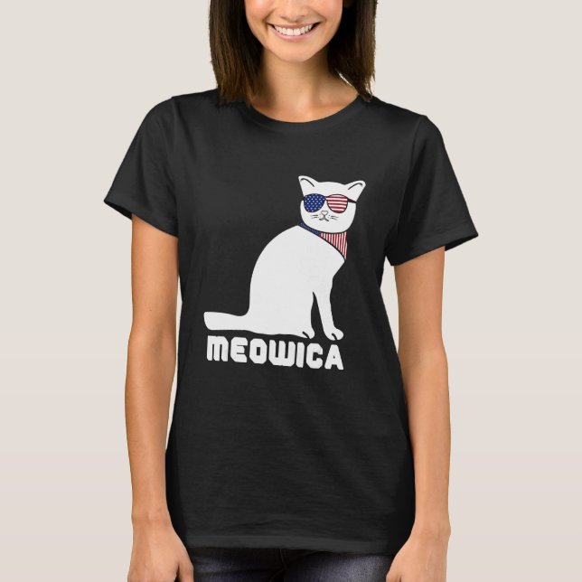 Cool Cat Meowica 4th of July Men Women T Shirt (Framsida)