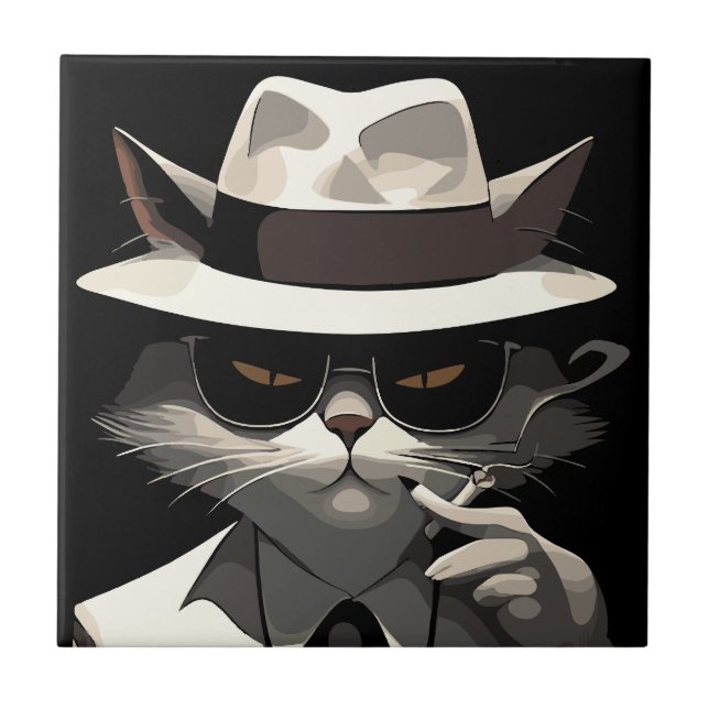 Cool Cat Noir: Sofistikerad och Mysterisk Katt Kakelplatta (Framsidan)