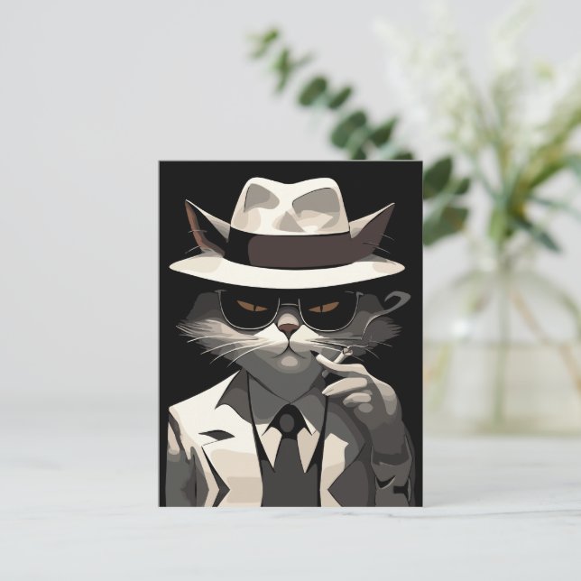 Cool Cat Noir: Sofistikerad och mystisk katt Vykort (Stående Fram)
