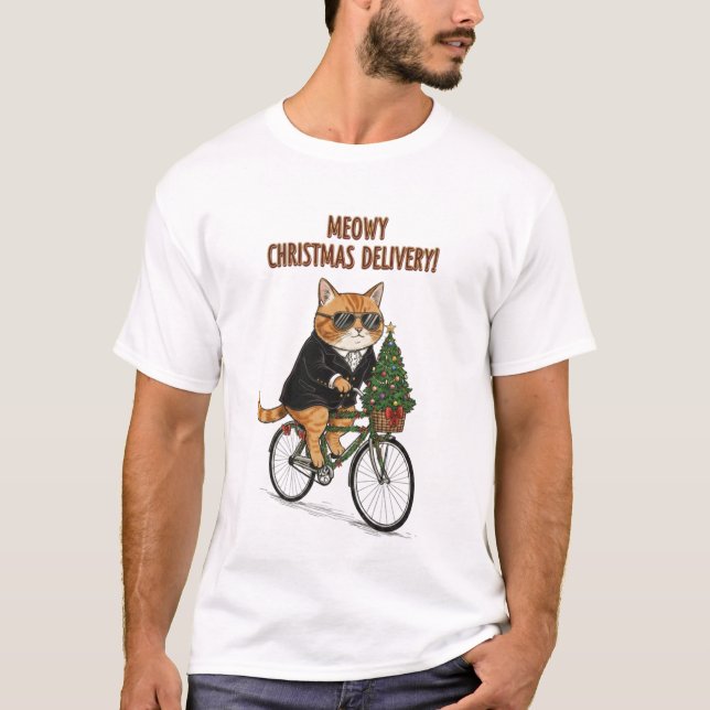 Cool cat on a Bicycle – Funny Christmas Day Gift T Shirt (Framsida)