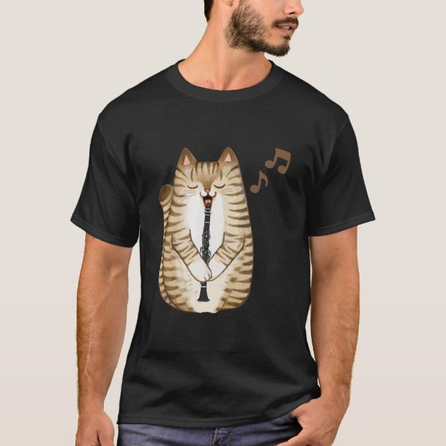 Cool Cat Playing The Clarinet Design Hippy Hipster T Shirt (Framsida)