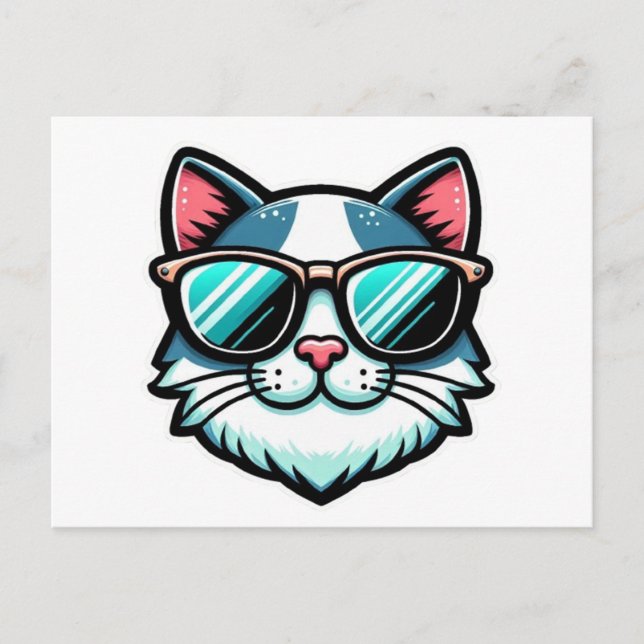 Cool Cat Postcard – Trendy Feline Pop Art Meddelande Vykort (Framsida)