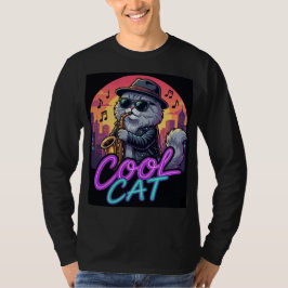 Cool Cat Saxophone – Retro Neon 90s Jazz Cat Desig T Shirt