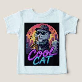 Cool Cat Saxophone – Retro Neon 90s Jazz Cat Desig T Shirt