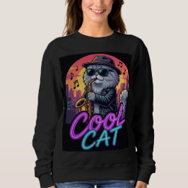 Cool Cat Saxophone – Retro Neon 90s Jazz Cat Desig T Shirt