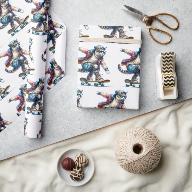 Cool Cat Skateboarder Presentpapper (Hantverk)
