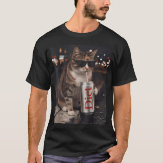 Cool Cat som dricker Diet Soda Roligt Meme Djur T Shirt