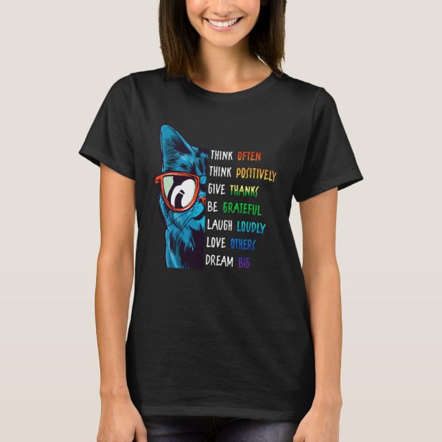 Cool Cat Tänker Positiv Motivation Säger Menta T Shirt (Framsida)