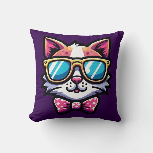 Cool Cat Throw Pillow – Whimsical Home Decor Kudde (Framsida)
