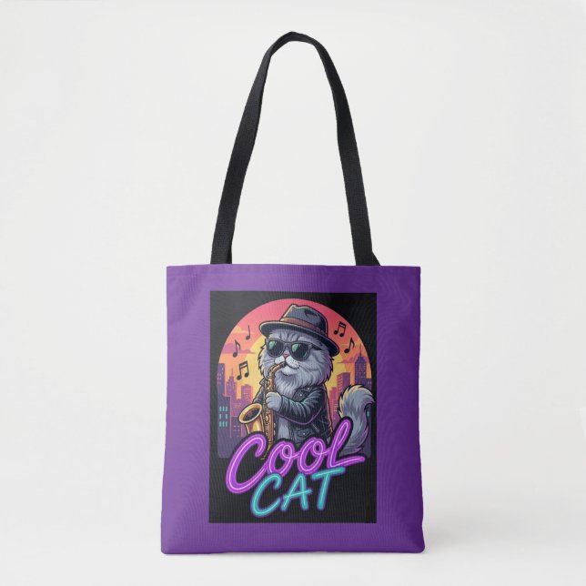 Cool Cat Trombone Player Music Quote Tote Bag Tygkasse (Framsida)