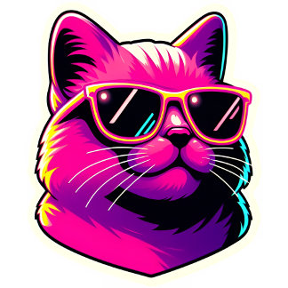 Cool Cat Wearing Sunglasses in Neon Pink and Yello T Shirt