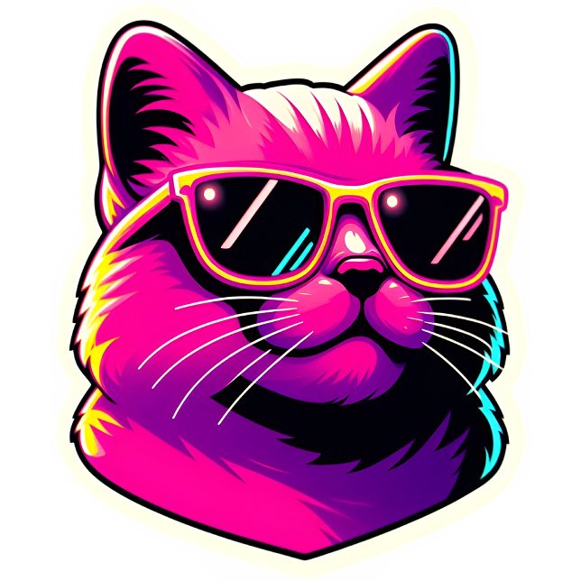 Cool Cat Wearing Sunglasses in Neon Pink and Yello T Shirt (Skapare uppladdad)