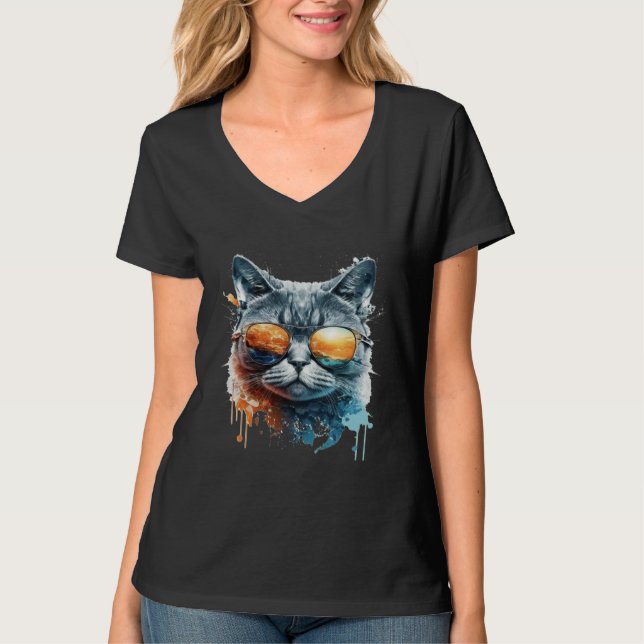 Cool Cat with Sunglasses T Shirt (Framsida)