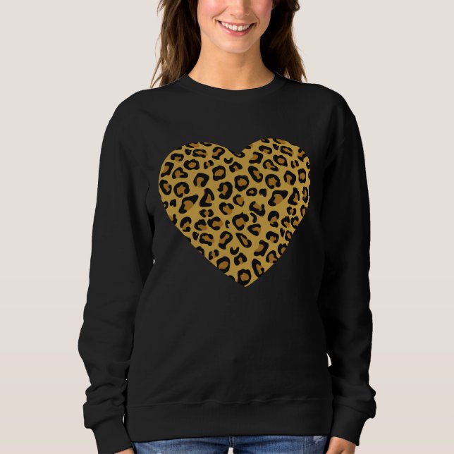 Cool Cheetah Leopard Print Heart T Shirt (Framsida)