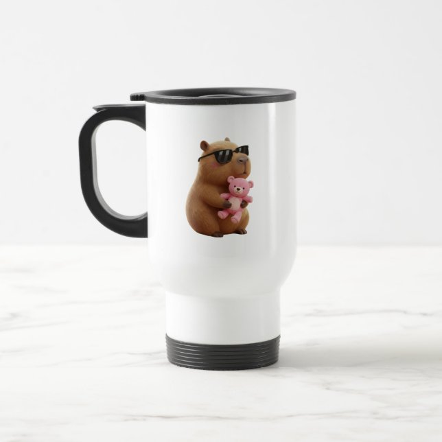 Cool Chill Capybara Hugging Teddy Bear Travel Mug Resemugg (Vänster)