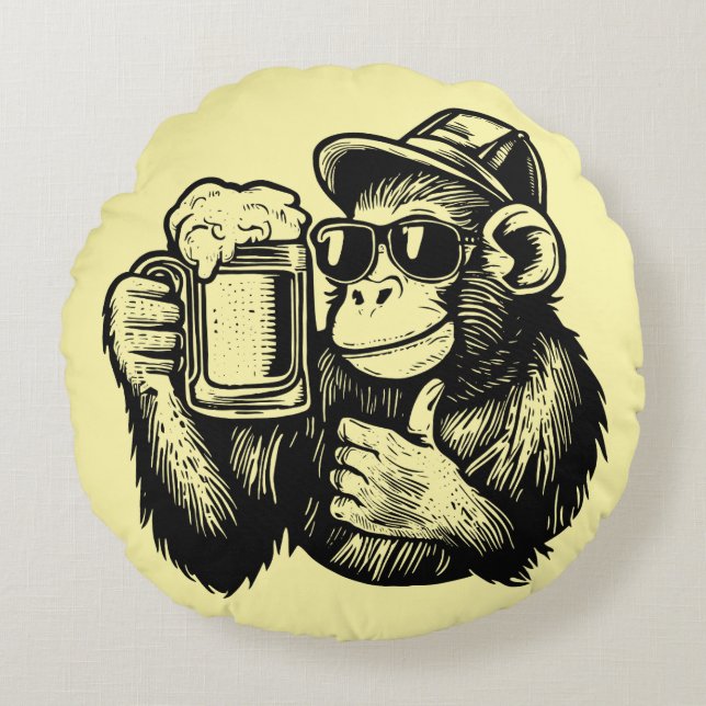 Cool Chimpanzee Beer Rund Kudde (Framsidan)