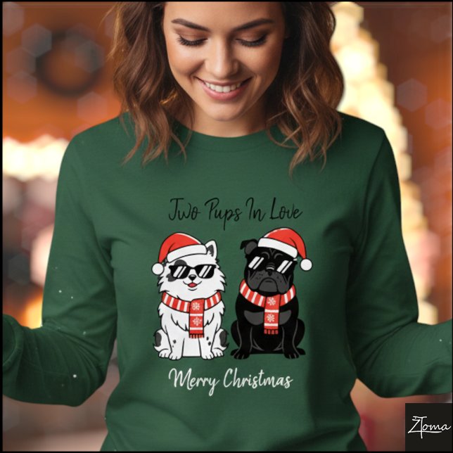 Cool Christmas Dogs Santa Hat Scarf T Shirt (Skapare uppladdad)