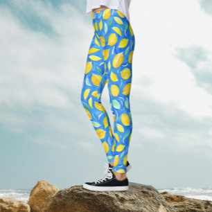 Cool Citrus Fräscha Citroner Akvarell Mönster Leggings