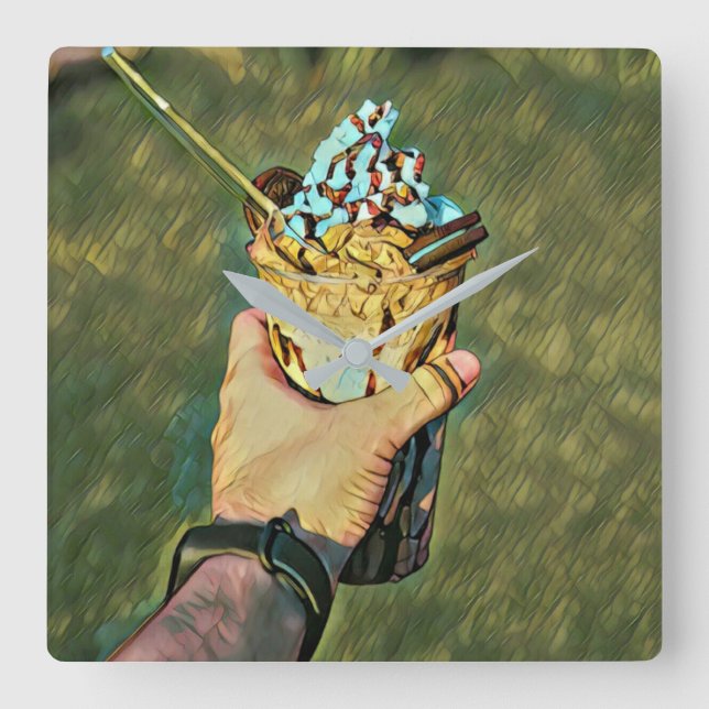 Cool cold freezing ice cream fyrkantig klocka (Framsida)