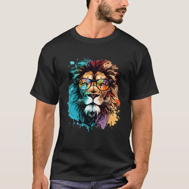 Cool Colorful Lion Animal Lion T Shirt (Framsida)