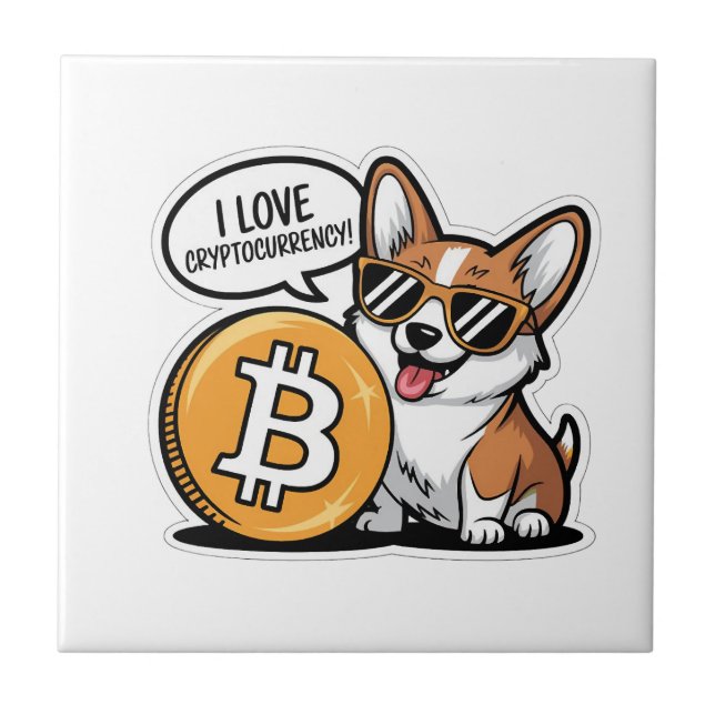 Cool Corgi älskar kryptovaluta Kakelplatta (Framsidan)