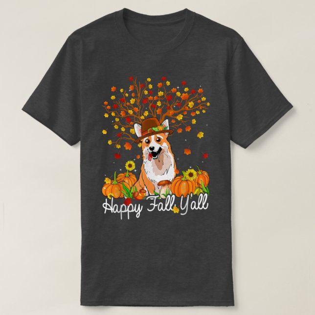 Cool Corgi Autumn Pumpkins Happy Fall Yall  T Shirt (Design framsida)