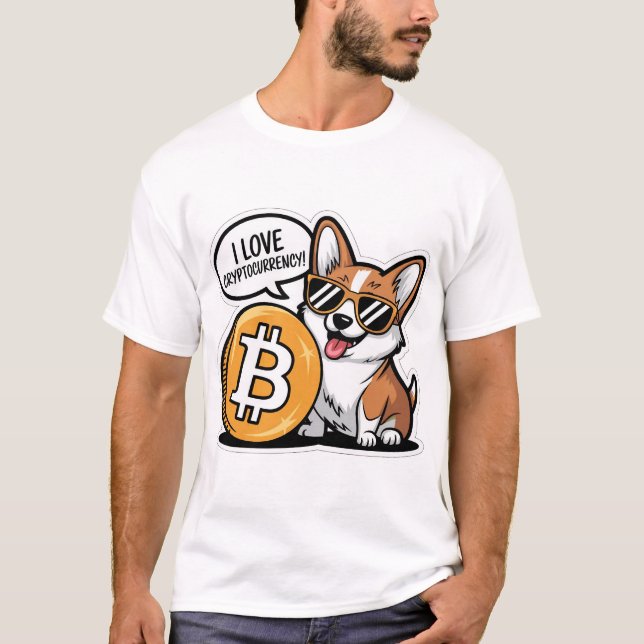 Cool Corgi Loves Cryptocurrency T Shirt (Framsida)