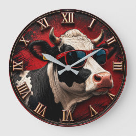 Cool Cow Funny Cow with Sunglasses Farmhouse Stor Klocka