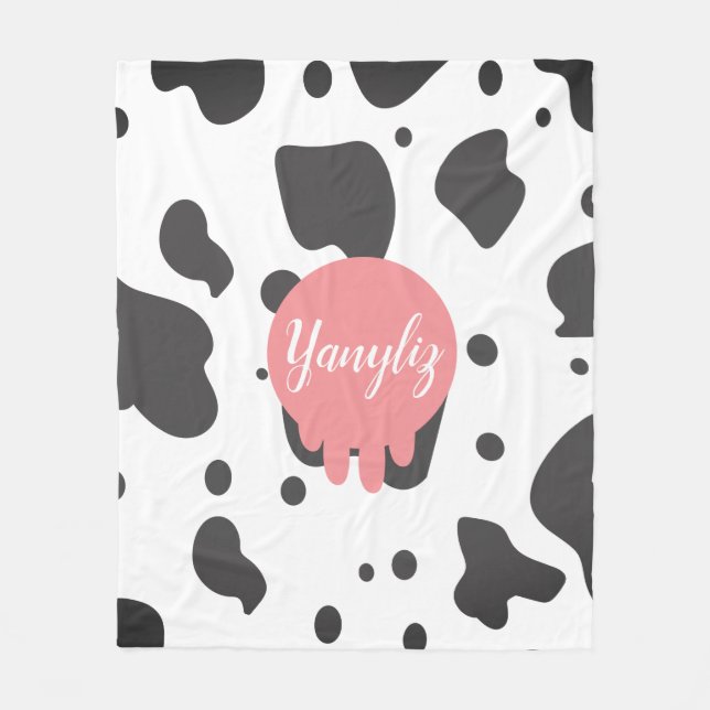 Cool Cow Print Namn Monogram  Fleecefilt (Framsidan)