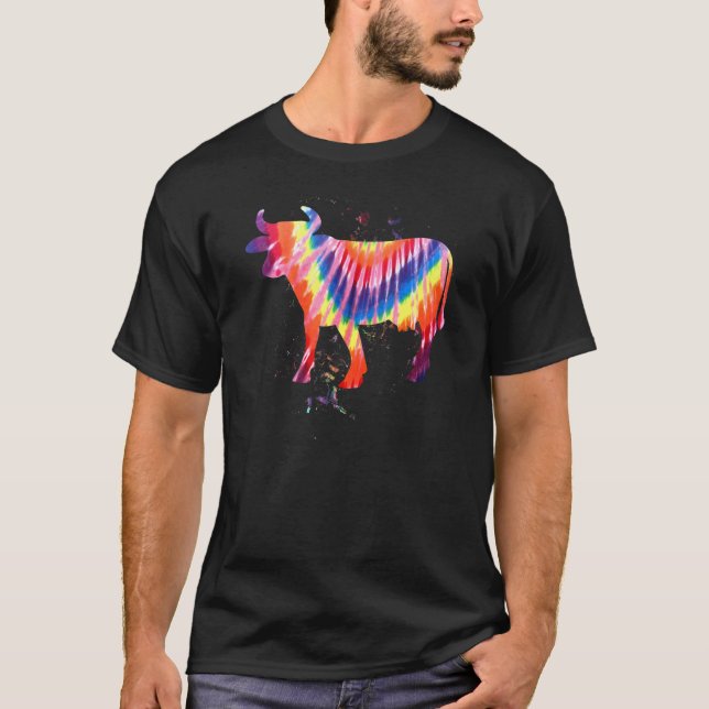 Cool Cow Tie Dye Retroeffekt T Shirt (Framsida)