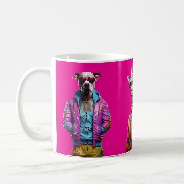 Cool Crew – Färgglada Djurgänget Hot Pink Kaffemugg (Vänster)