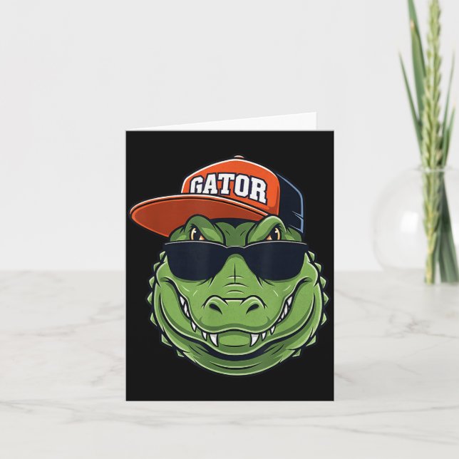 Cool Crocodile Animal Gator Graphic With Cap And S Kort (Framsida)