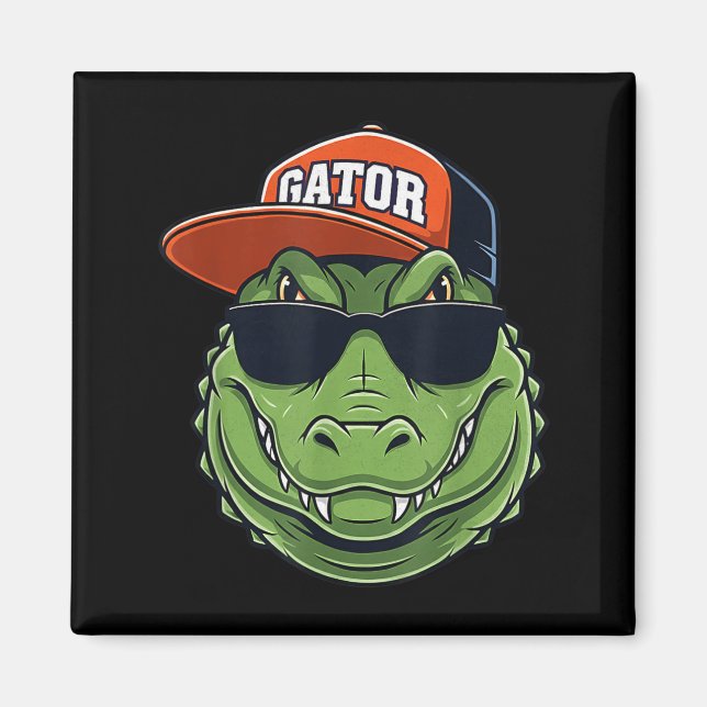 Cool Crocodile Animal Gator Graphic With Cap And S Magnet (Framsidan)