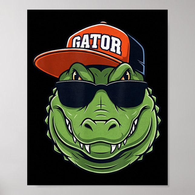 Cool Crocodile Animal Gator Graphic With Cap And S Poster (Framsidan)