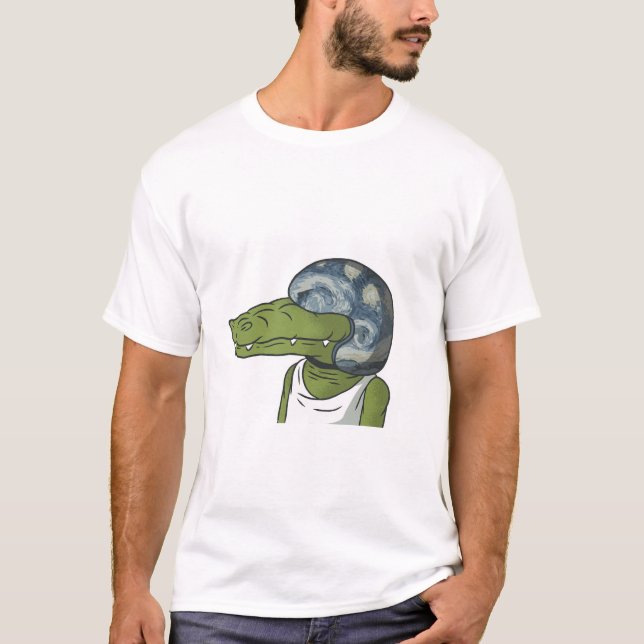 Cool Crocodile with Helmet Funny Animal T-Shirt (Framsida)