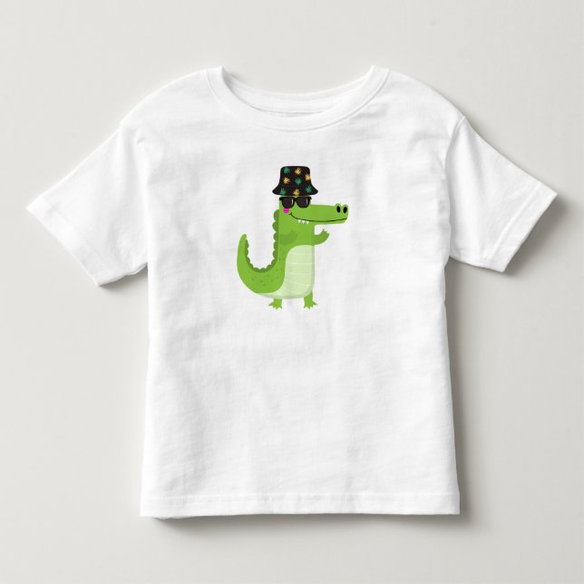 Cool Crocodile with Sunglasses & Leafy Bucket Hat T Shirt (Framsida)