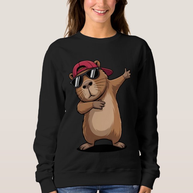 Cool Dabbing Capybara Cartoon Animal Design T Shirt (Framsida)