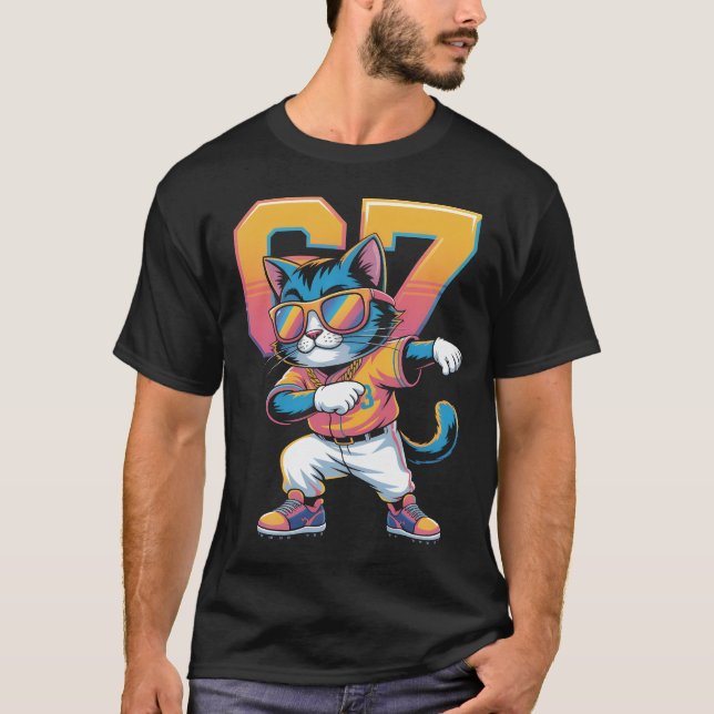 Cool Dabbing Cat 67 Baseball Sports Fan Gift | Fun T Shirt (Framsida)