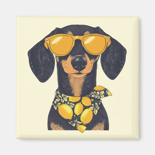 Cool Dachshund Dog Sunglasses Lemons Magnet (Framsidan)