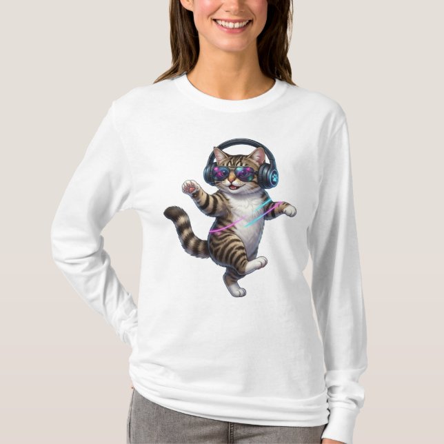 Cool dansk katt med hörlurar och solglasögon t shirt (Framsida)