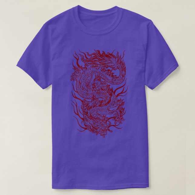 Cool Dark Red Japanese Dragon Backside  T Shirt (Design framsida)