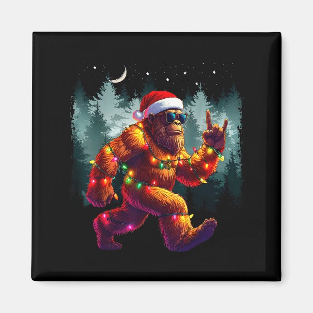 Cool Devil Horns Sasquatch Holiday Lights Christma Magnet (Framsidan)