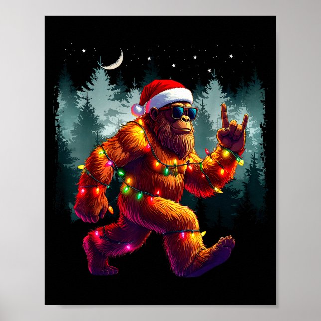Cool Devil Horns Sasquatch Holiday Lights Christma Poster (Framsidan)