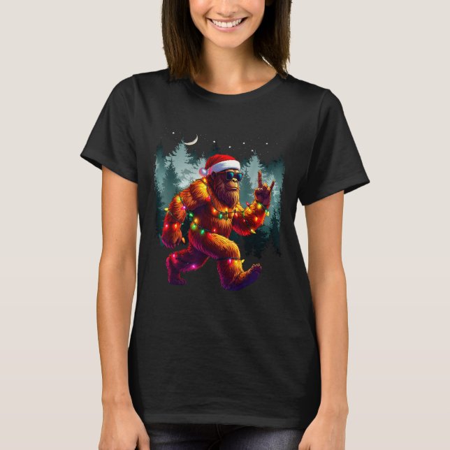 Cool Devil Horns Sasquatch Holiday Lights Christma T Shirt (Framsida)