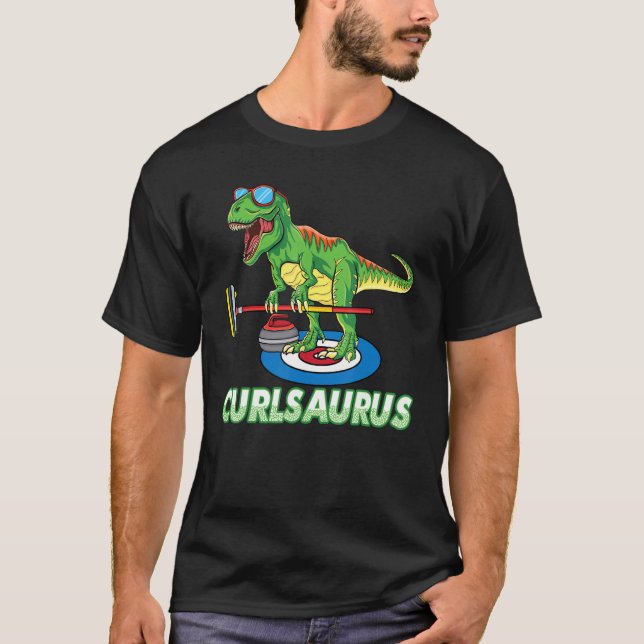 cool Dinosaur curling T Rex curler winter ice Spor T Shirt (Framsida)