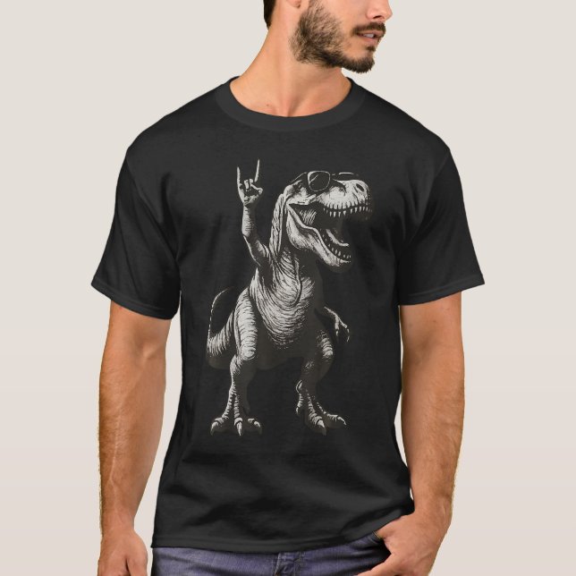 Cool Dinosaur Rock Tecken Solglasögon T Shirt (Framsida)