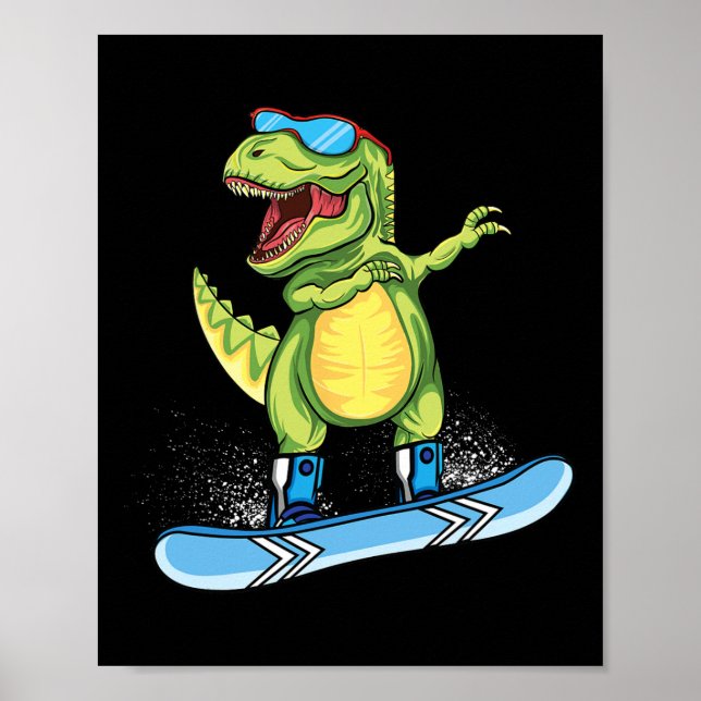 Cool Dinosaur Snowboard Skidning Dabba T Rex Sn Poster (Framsidan)