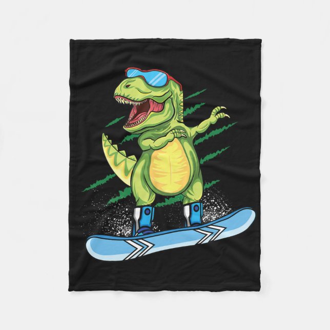 Cool Dinosaur Snowboard Skidning Dabba T Rex Snö Fleecefilt (Framsidan)