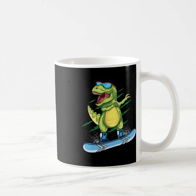 Cool Dinosaur Snowboard Skidning Dabba T Rex Snö Kaffemugg (Höger)
