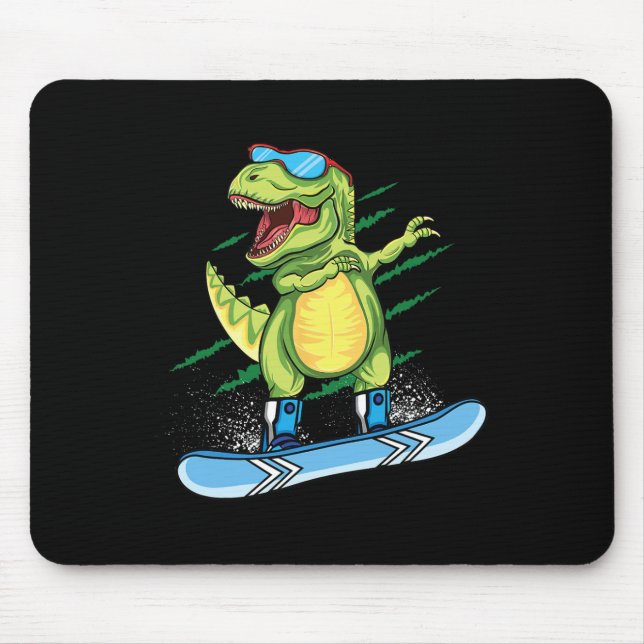 Cool Dinosaur Snowboard Skidning Dabba T Rex Snö Musmatta (Framsidan)